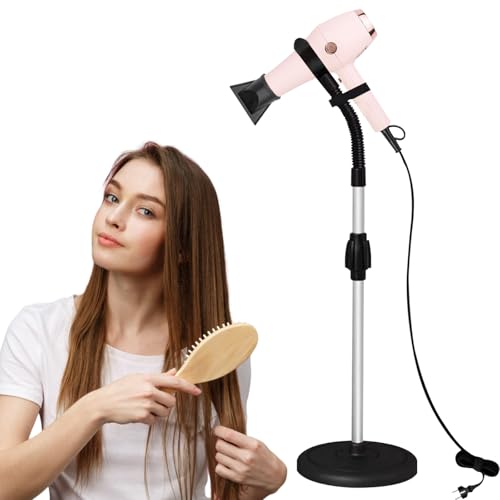 CHRUNONE Hair Dryer Stand, 360 Degree Rotating Lazy Hair Dryer Stand Hand Free With Heavy Base, Hands-Free Blow Dryer Holder Countertop, Adjustable Height Hair Dryer Holder