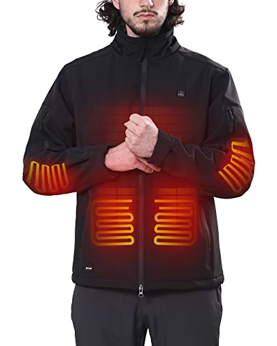 Dewbu Soft Shell Heated Jacket For Men With 12V Battery Pack And Detachable Hood Outdoor Electric Heating Coat, Black, M #TOP5