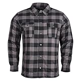Mens Armored Checkered Flannel Biker Shirt, Multiple Waterproof Storage Pockets CE Approved Armor Reinforced Water Resistant (Grey, XL)
