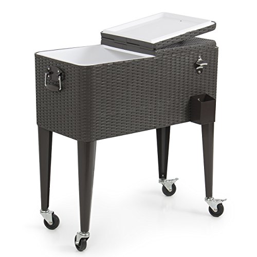Belleze 80Qt Portable Rolling Cooler Ice Chest Cool Soda Beverage Party, Rattan #TOP14
