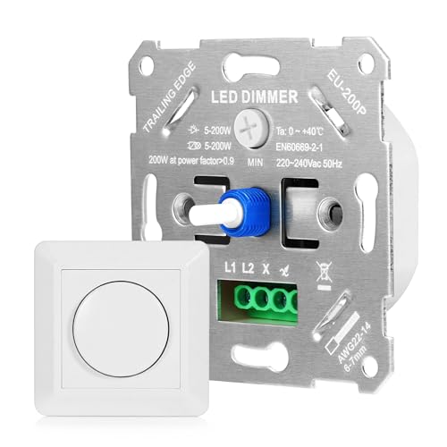 Dimmer Schalter LED Dimmer 230V Dimmschalter, Unterputz Lichtschalter Dimmbar Drehdimmer inkl, für led lampen,Glühlampe und Halogenlampe, Cremeweiß, kompatibel mit Markenschalterprogrammen