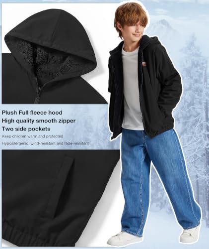 Image of ZITY Boys Fleece Jacket Sherpa Lined Zip Up Hoodie