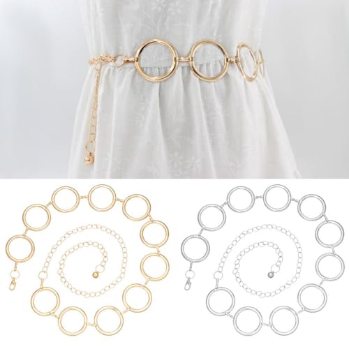 Women Female Long Tassel Big Ring Metal Chain Belt Waist Belts Round Alloy Belt Waistband(silver)4