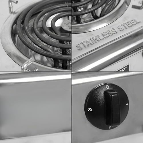 Image of Drumstone 2000W Stainless Steel Electric Coil Hot Plate | Heavy-Duty Portable Single Burner Stove with Rotary Temperature Control | Fast Heating Cooktop Compatible with All Metal Cookware