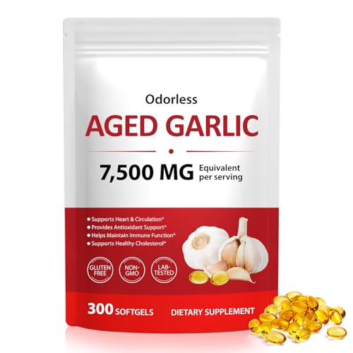 Knoblauch Kapseln - Gelagerter Knoblauch Extrakt (15:1) - Ohne lästigen Knoblauch-Atem - 7500mg Äquivalent pro Portion - 300 Weichkapseln - Unterstützt Herz Kreislauf & Immunsystem