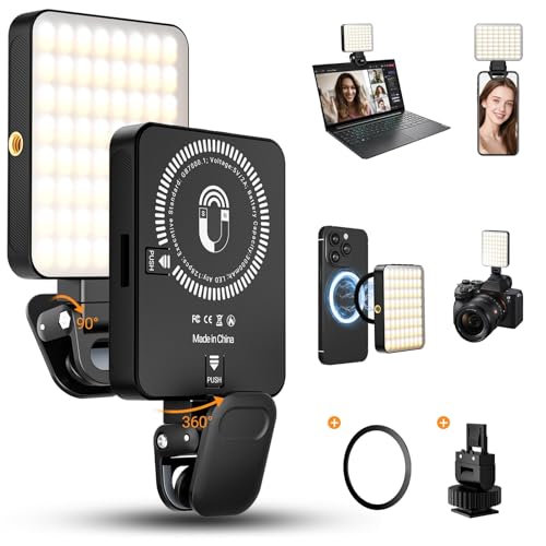 CIYYFVA 128 LED Luz de Relleno Magnética, 3 Modos y 10 Niveles de Brillo, Luz Selfie Recargable con Clip de 3000mAh para Vídeo/Teléfono/Tableta/Ordenador Portátil/Maquillaje