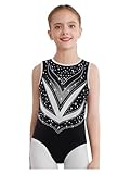 Agoky Maillots De Gimnasia Niña Body Sin Mangs Mono De Baile Elástico Mono Brillante De Baile Patinaje Competición Negro 9-10 años