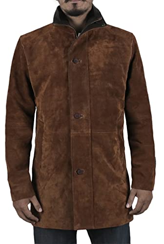 Laverapelle Men's Genuine Cow Suede Leather Coat (Brown, Officer Coat) - 15027742