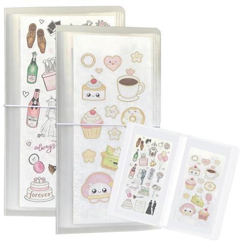 シール収納ブック 2 冊セット 大型クリア収納ブック ステッカー・スケジュール記録・アルバム・チケット・シール ファイル整理に対応 50 ページ リングバインダー サイズ 12.9×25cm