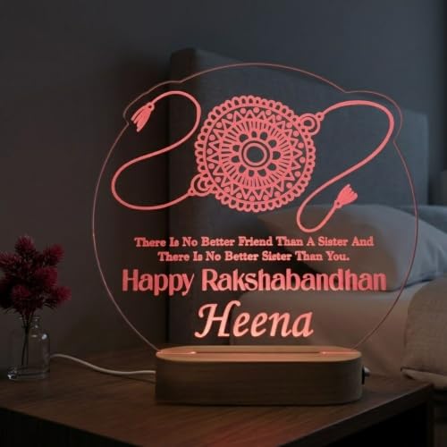 Image of Rakshabandhan LED Table Lamp - Personalized Multicolor Acrylic Lamp with Sister Quote - Festival Gift for Sister