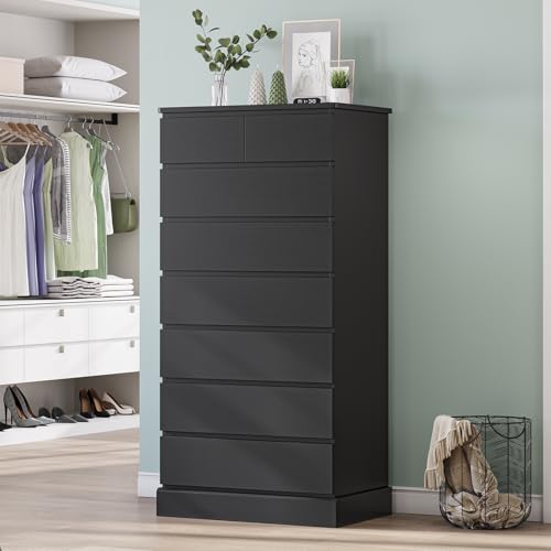 DICTAC Black Tall Dresser for Bedroom with 8 Drawers, 59.6' Tall Dressers & Chests of Drawers,...