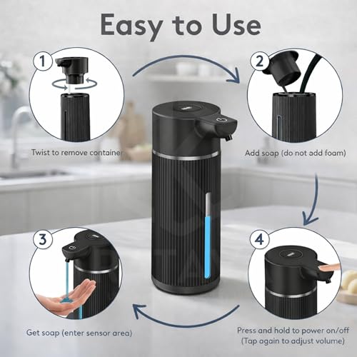 Image of 450ML Automatic Touchless Foam Dispenser, Rechargeable Sensor Foaming Dispenser with Digital Display, 4-Speed Adjustable Foam Control, Electric Auto Dispenser for Bathroom & Kitchen (Black)
