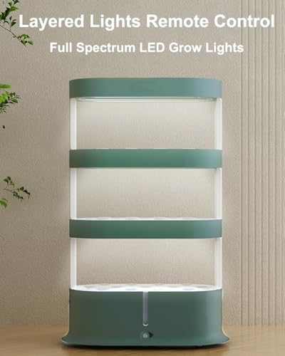 Sistema di coltivazione idroponica – Kit da giardino per erbe aromatiche da interno con telecomando e luce a LED, vasi Aquaponics a 4 strati per una crescita efficiente delle piante