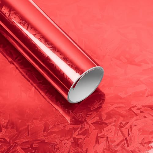 Image of Lypumso Forged Carbon Fiber Vinyl Wrap, Gloss Holographic Chrome Mirror Car Wrap Vinyl DIY Auto Sticker Decal Film Sheet with Bubble Free Air Release (Red, 1ft x 10ft)