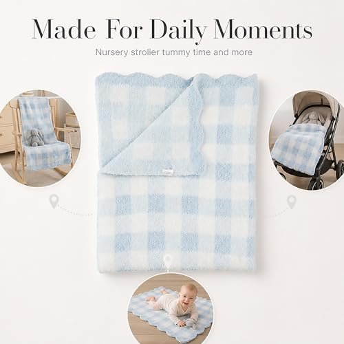 Image of Mud Pie Blue Gingham Chenille Blanket, Soft Baby Blanket for Nursery, Stroller and Shower Gift