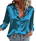Zeagoo Long Sleeve Shirts for Women Satin Silk Button Down Shirt Work Business Dressy Blouse Peacock Blue