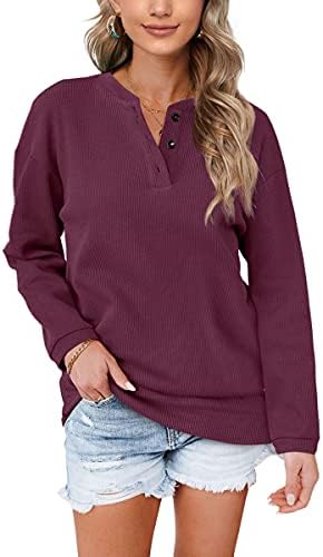 Aokosor Womens Sweatshirts Ladies Jumpers for Women UK Long Sleeve Tops Ladies Loose Sweatshirts with Buttons Plain Size 14-1