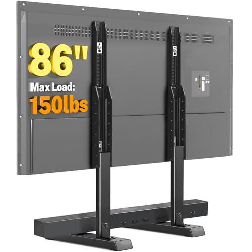 5Rcom Universal TV Stand, Large TV Legs for 35-86 Inch Flat Curved TVs with Cable Management, 6 Height Adjustment Table Top TV Mount Stand Up to 150lbs, Black