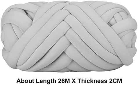 Trintion Hand-Knitted Chunky Yarn 25m Super Chunky Yarn Arm Knitting Yarn DIY Hand Roving Yarn Washable Cotton Polyester Chunky Yarn for Handmade Blankets Scarf Sweater (Light Grey)