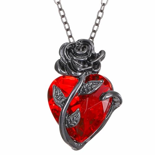 Collier gothique pendentif cristal cœur rose rouge pour femme Y2K 1315