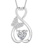 Lwsary Infinity Butterfly Necklace for Women, Sterling Silver Heart April Simulated Diamond Pendant