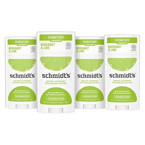 Schmidt's Aluminum Free Natural Deodorant For Women And Men, Bergamot & Lime With 24 Hour Odor Protection, Certified Cruelty Free, Vegan Deodorant, 2.65Oz 4-Pk #TOP5