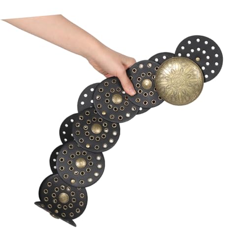 BESPORTBLE Wide Disc Belt for Women Vintage Hollow Leather Waist Belt Fit for Dresses Jeans Fashionable Western Style with Eye Catching Disc Decorations3