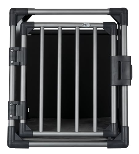 TRIXIE Hunde-Transportbox Aluminium in graphit – S: 48 × 56 × 61 cm, stabile und geräuscharme Hundebox mit abgeschrägten Seiten, Sicherheitsverschluss & rutschfester Liegematte – 39336