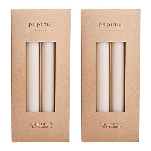 Juego de 8 velas estriadas, color crema, altura de 26 cm, diámetro de 2,7 cm, tiempo de combustión: 19 horas, 20% cera de soy + 80% parafina, velas monocromáticas, calidad premium. pajoma