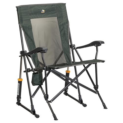 GCI Outdoor – Roadtrip Rocker – Faltbarer Campingstuhl mit patentierter Schaukelfunktion – Ideale Tischhöhe - hohe Sitzposition – bis 130kg belastbar – Tragetasche, Getränke- & Handyhalter – Hunter