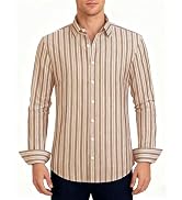 Lzzidou Men's Striped Button Down Shirt Cotton Blend Long Sleeve Collared Dress Shirts for Busine...