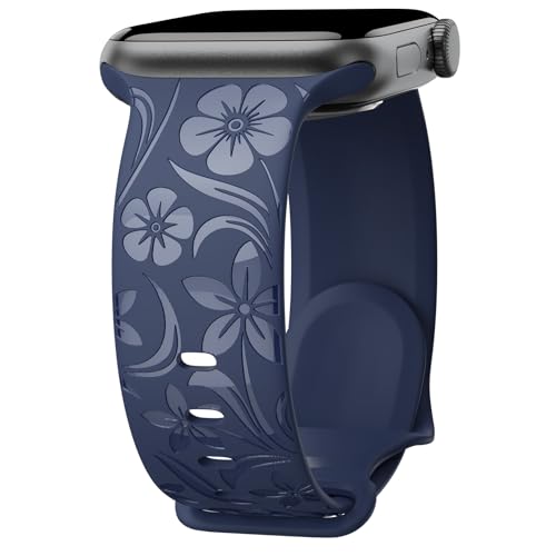 Floral Engraved Band Compatible with Apple Watch Band 38mm 40mm 41mm 42mm 44mm 45mm 46mm 49mm...