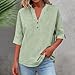 JOAU Womens V Neck Button Down Henley Shirts Cotton Linen Short Sleeve Tunic Tops Casual Loose Dressy Work Business Blouses Green