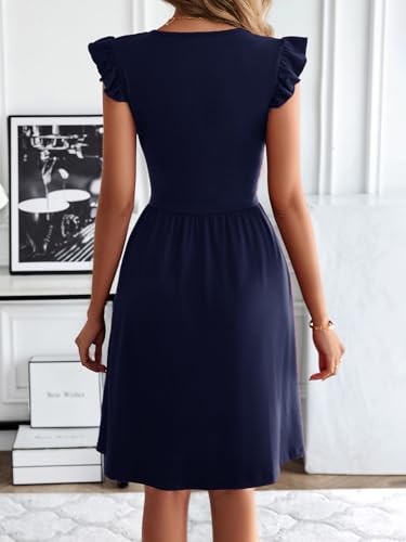 Image of HELYO Women's Summer Dresses Cute V Neck Ruffle Sleeve Cocktail Short Work Casual Dress with Pockets 648