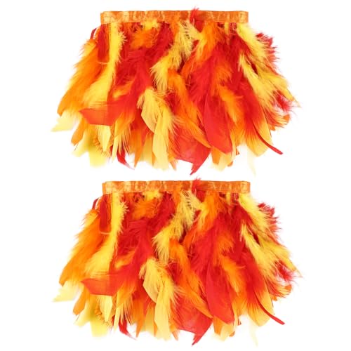 whitefeather 4 Yards Turkey Feather Trim - 4~6in Fashion Dress Sewing - Natural Fluffy Feather Trim Fringe for Party Clothing DIY Sewing Craft Wedding Dress (red&Orange&Yellow)