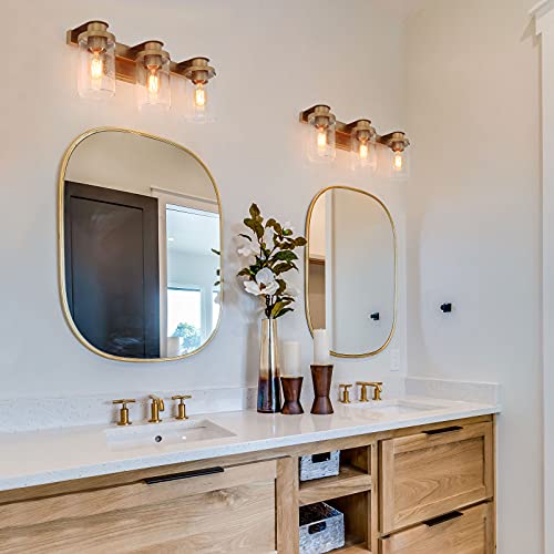 Image of KSANA Bathroom Vanity Light Fixture, 3-Light Gold With Seedy Glass Shade for Hallway (20.5'' x 6.5'' x 8'')