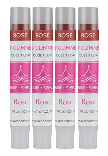 PURE + SIMPLE Rose Lip Glimmer Collection, Vegan, Natural Mineral Color, Fragrance Free, Set of 4 Tubes, Soothing, Healing Lip Tint Treatment, Lip Gloss.