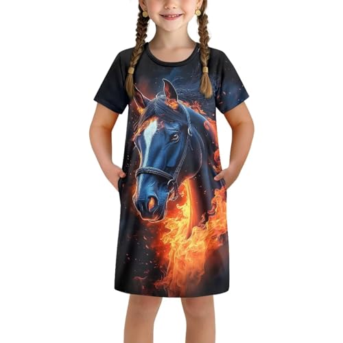 Cartoon Summer Dresses for Girls Kids 3-14 Years Casual Summer Short Sleeve Skater Home Playwear with Pockets2