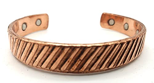 Pulsera magnética de cobre hecha a mano, diseño de rayas diagonales con bolsa de joyería