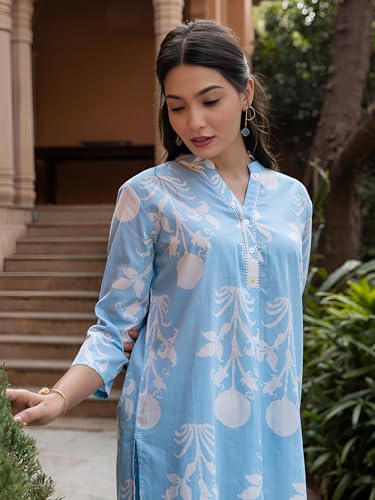 Image of Yashika Women's Cotton Blend Trendy Regular Fit Solid Printed Kurti with Stright Bottom |Kurti Set for Women
