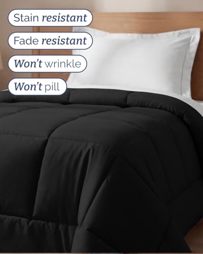 Image of Twin Size, Black Alternative Down Comforter - Warm, Lightweight & Breathable Hotel Quality Bedding Set for Men, Women, Kids and Teens - All Season Oversized Cooling Microfiber Duvet Insert Comforter