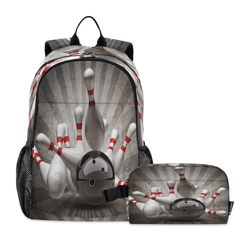 Ksajwzf Sac à dos de sport en forme de balle de bowling pour enfants, garçons et filles, sac à dos pour enfants de 3 à 10 ans - Gris, multicolore