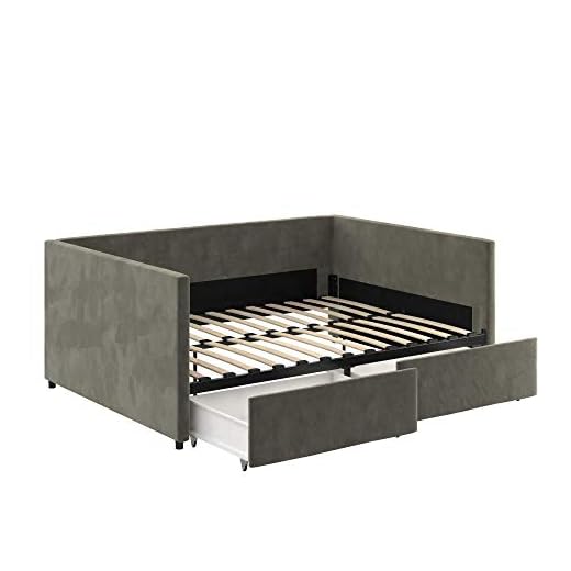 DHP Daybed with Storage Drawers, Full, Gray Velvet Bed, Grey