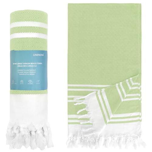 LINENOVA 100% Cotton Turkish Beach Towel 180×100cm, Oversized Absorbent Towels, Sand-Free, Quick Dry & Lightweight Pool Towel for Swimming, Travel, Holiday – Lime