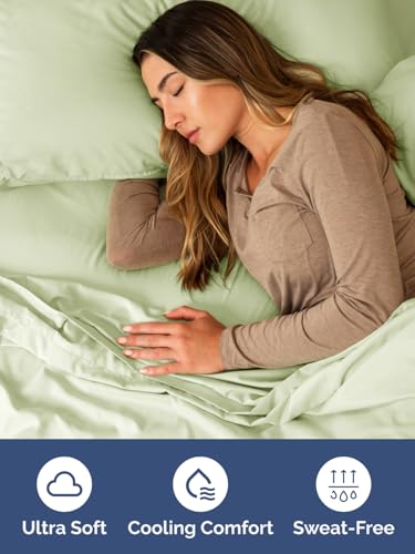 Image of Extra Deep Queen Fitted Sheet - Single Fitted Sheet Only - Light Sage Green | Easily Fits 18 inch to 24 inch Mattress, Soft, Wrinkle Free, Breathable & Comfy, Extra Deep Pockets Hotel Luxury Fitted Sheet