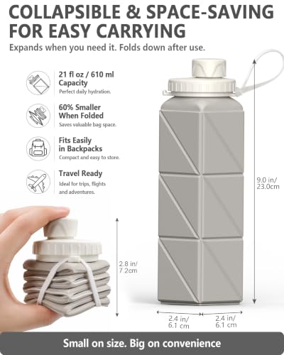 Image of BEAUTAIL Collapsible Water Bottles 21oz /610mL, Silicone Travel Water Bottle