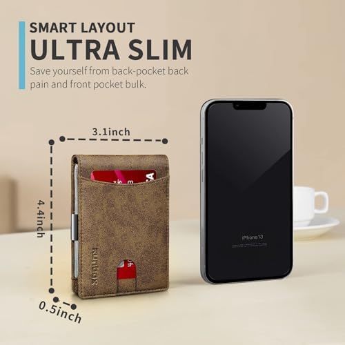 RUNBOX Slim Money Clip Wallets for Men, Minimalist Card Holder Small Leather Bifold RFID Blocking Mens Front Pocket Wallet with 11 Card Slots Gift Box