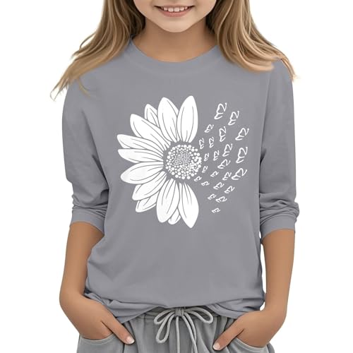 Niñas 3/4 Mangas Tops Cuello Redondo Camisa Casual Atlético Tops Mangas Estampadas Blusa 314 Años Camisa Niñas Lentejuelas, Negro , 6-7 años
