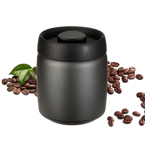 Cozary Bote para Café, Tarro de 800ML Hermético de Acero Inoxidable con tapa de vacío, para almacenar granos de café, té, nueces, especias, cacao, etc (negro)