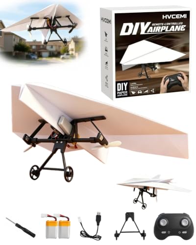 Image of Rc Paper Airplane Motor Kit DIY Model Airplanes Launcher Construction Set with Gyro Stabilizer Dual Propellers Foldable Electric Remote Control Paper Plane Drone Stem Toy Tech Gadgets Gifts(Set 2)